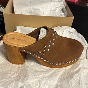 Anthropologie Studded Block-Heel Clogs - Size 40 - Brown